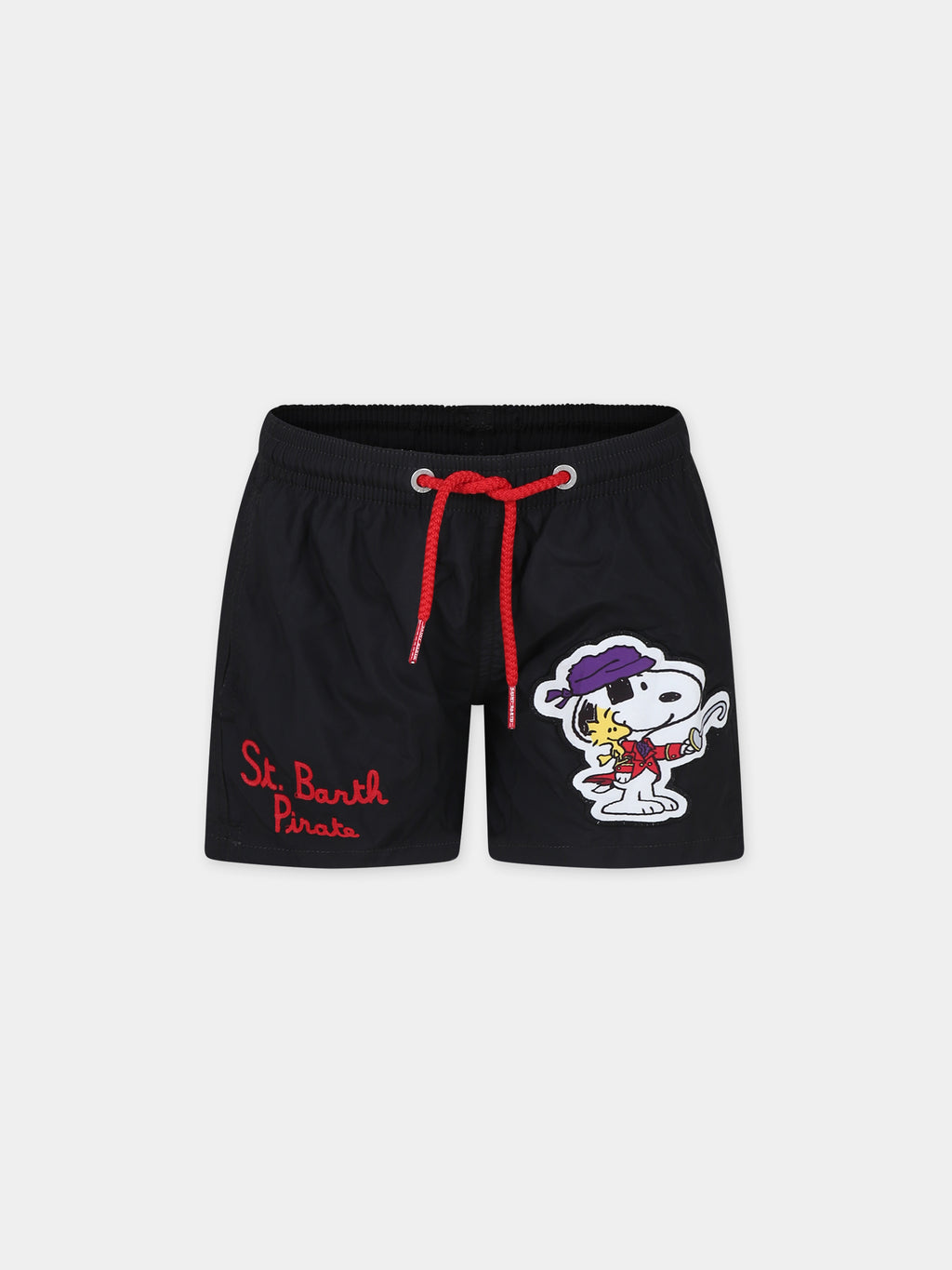 Black swim shorts for boy with Snoopy